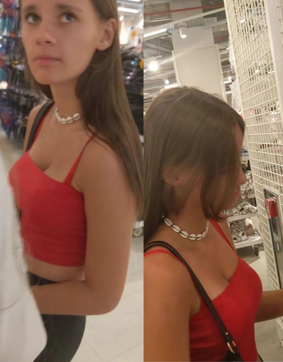 Beautiful Brunette in Red Top