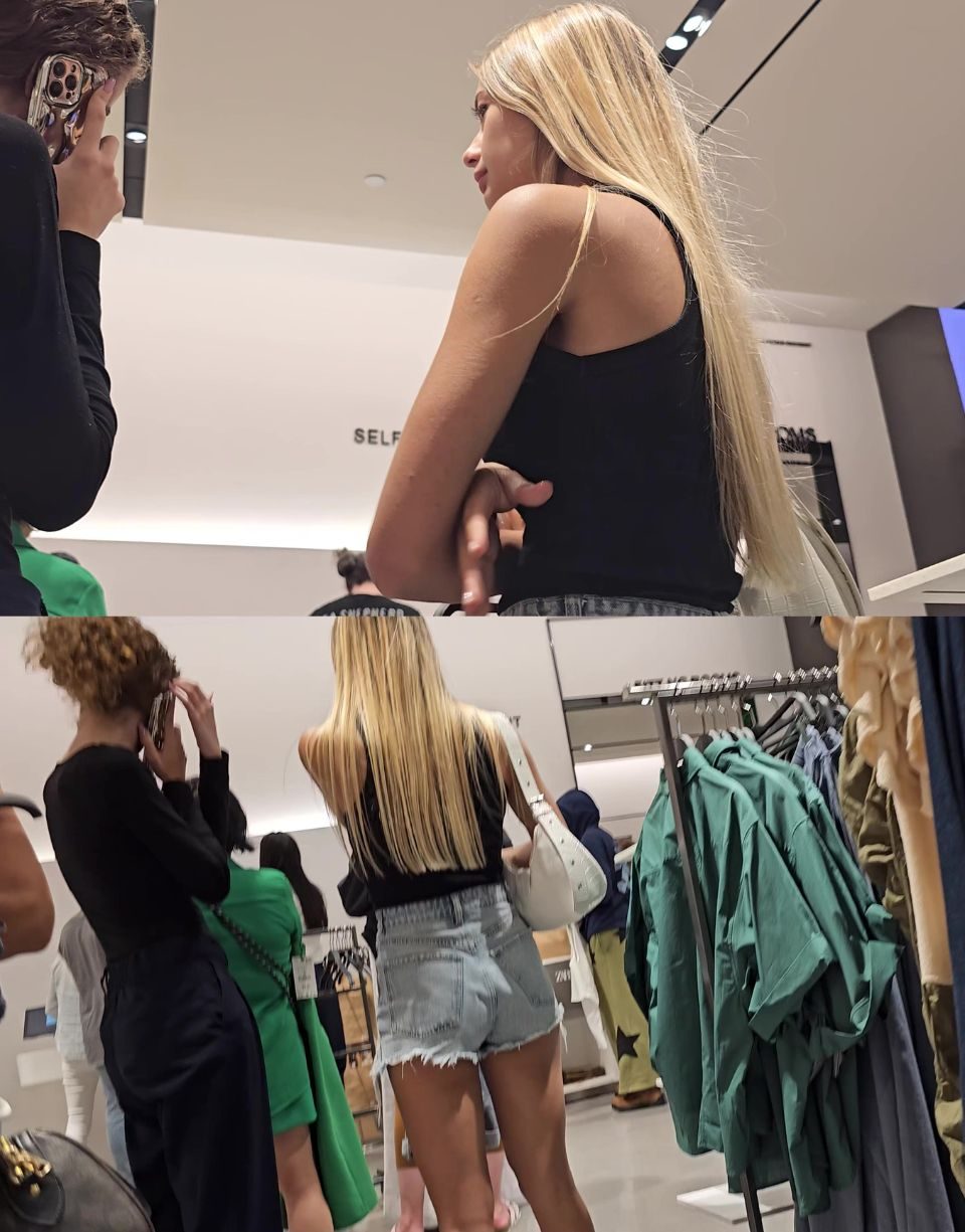 Blonde Sexy Teen in Tight Shorts