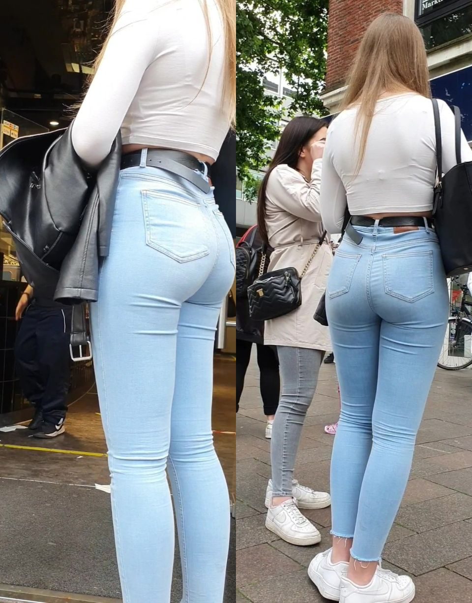 Blonde Teen waiting in Tight Jeans