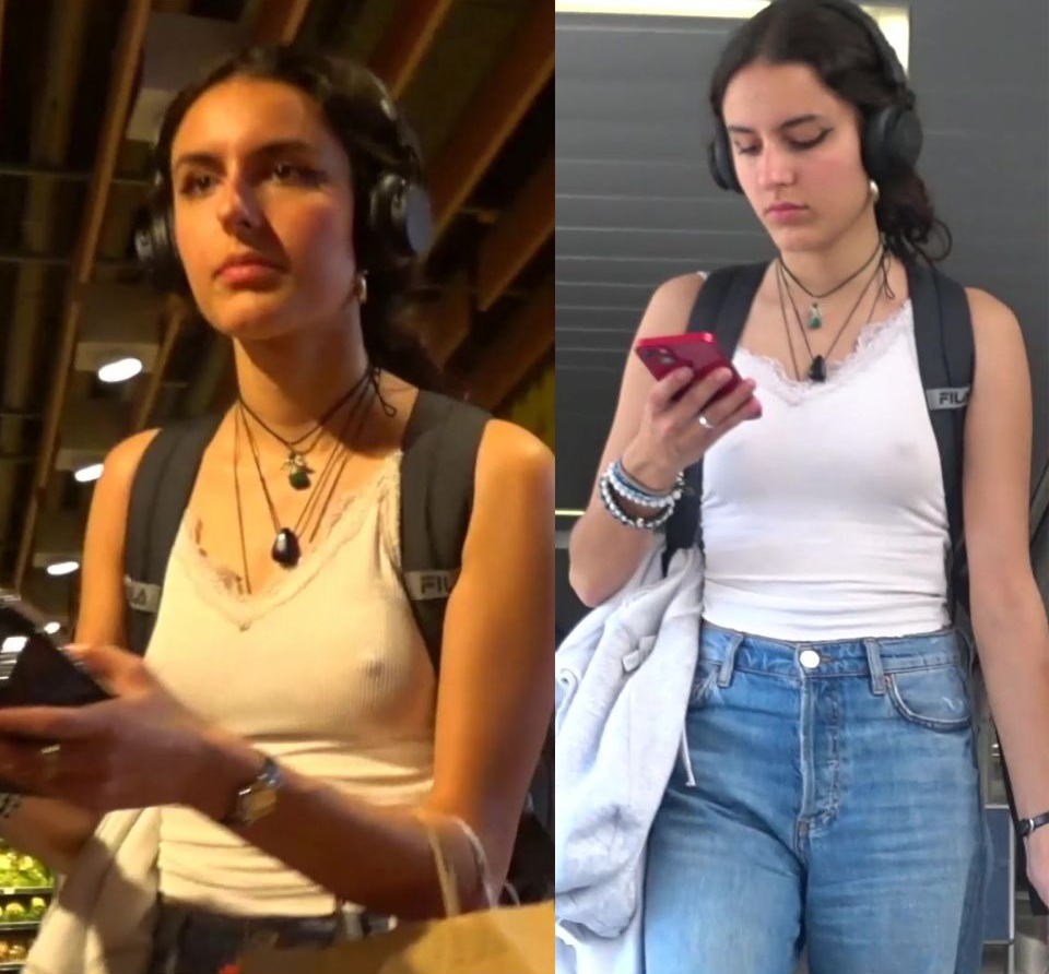 Braless Brunette