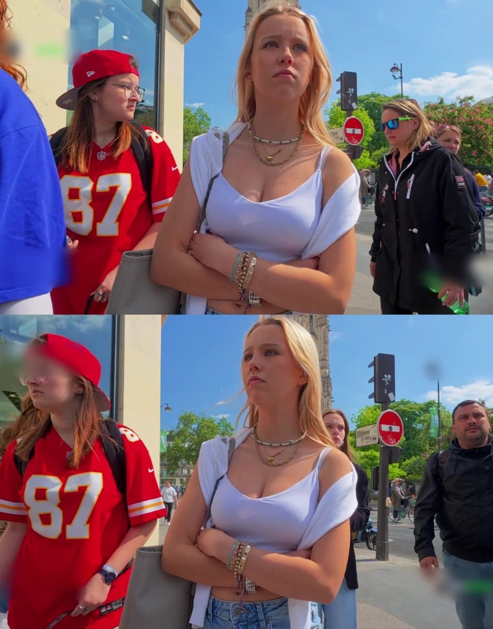 Cute Blonde walking down the Street
