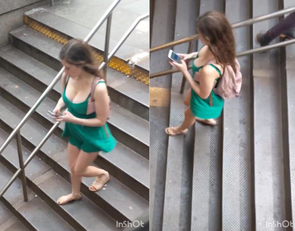 Green Dress Cleavage Slomo